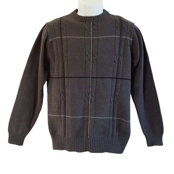 Haggar Men's Medium Gray Cable Knit Pullover Crewneck Sweater Long Sleeve Cotton - Picture 1 of 8